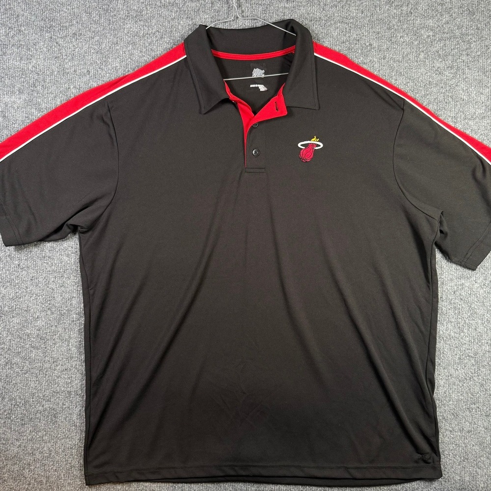 NBA Miami Heat Polo Shirt Mens 2XL Black Red Short Sleeve Embroidered Logo